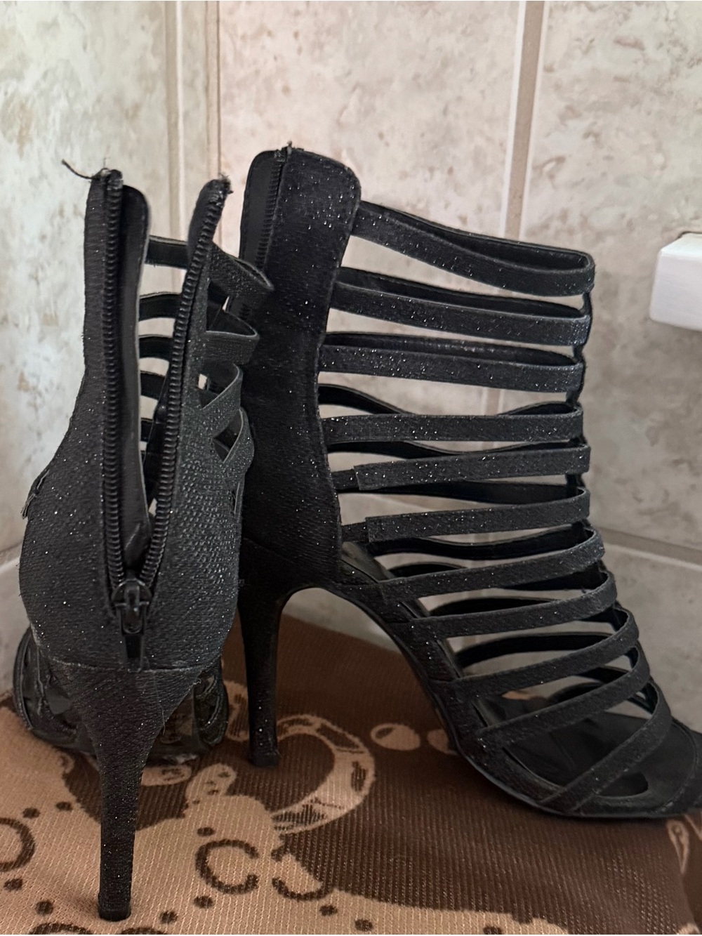 Wild Rose Black Strappy Glitter High Heel Sandal - Picture 9 of 9